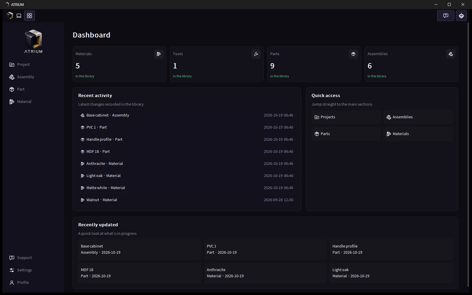 Atrium's dashboard